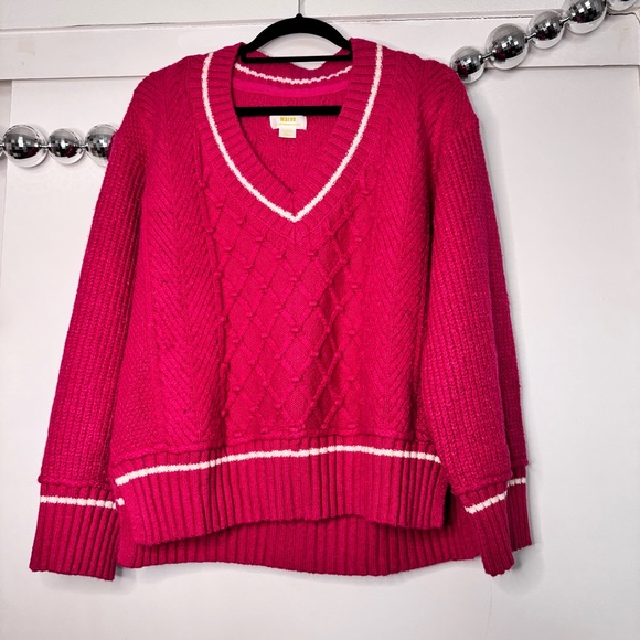 Anthropologie Maeve The Tillie V-neck Pullover Pink Varsity Sweater - Picture 4 of 8